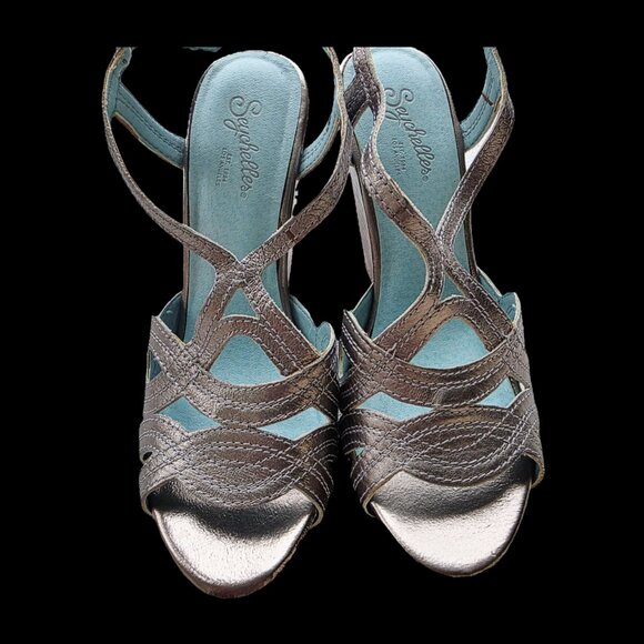 Seychelles Silver Crisscross Strap Wedge Sandals – Metallic Finish, NWT - Picture 1 of 5